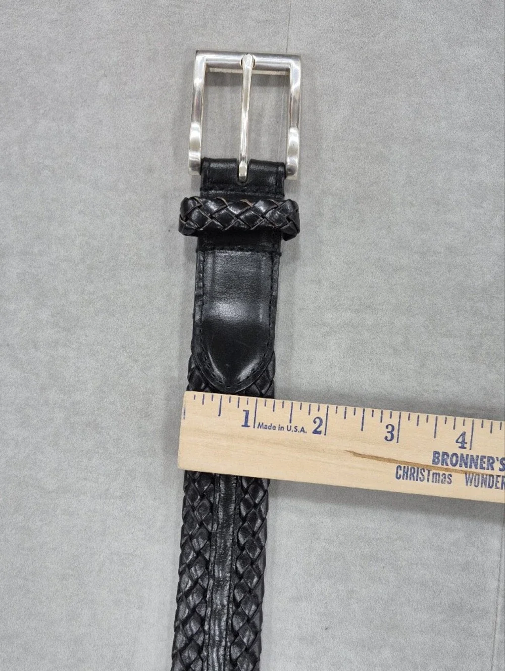 Western woven leather belt men's 34 black silver metal buckle and tip